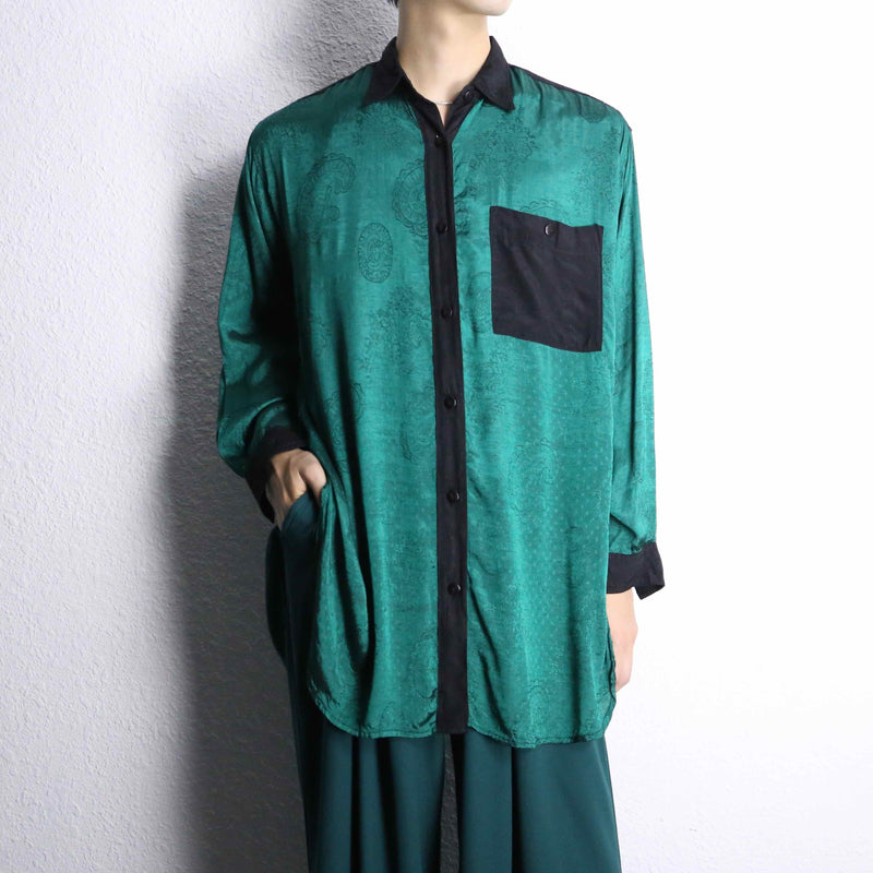 90's switching jacquard rayon shirt