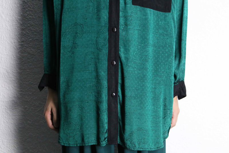 90's switching jacquard rayon shirt