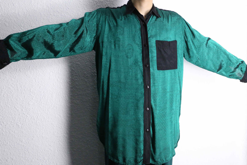 90's switching jacquard rayon shirt