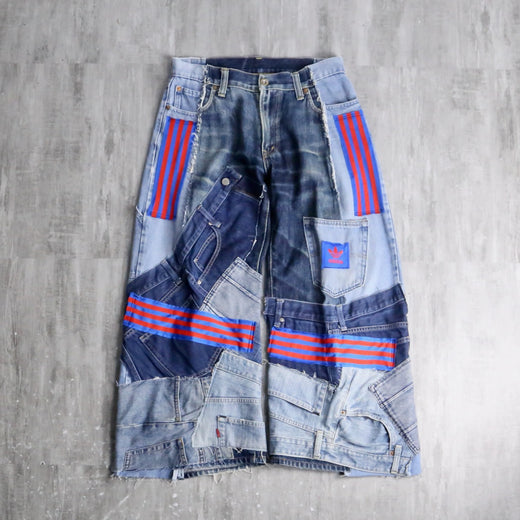 "Re:make" track baggy denim pants