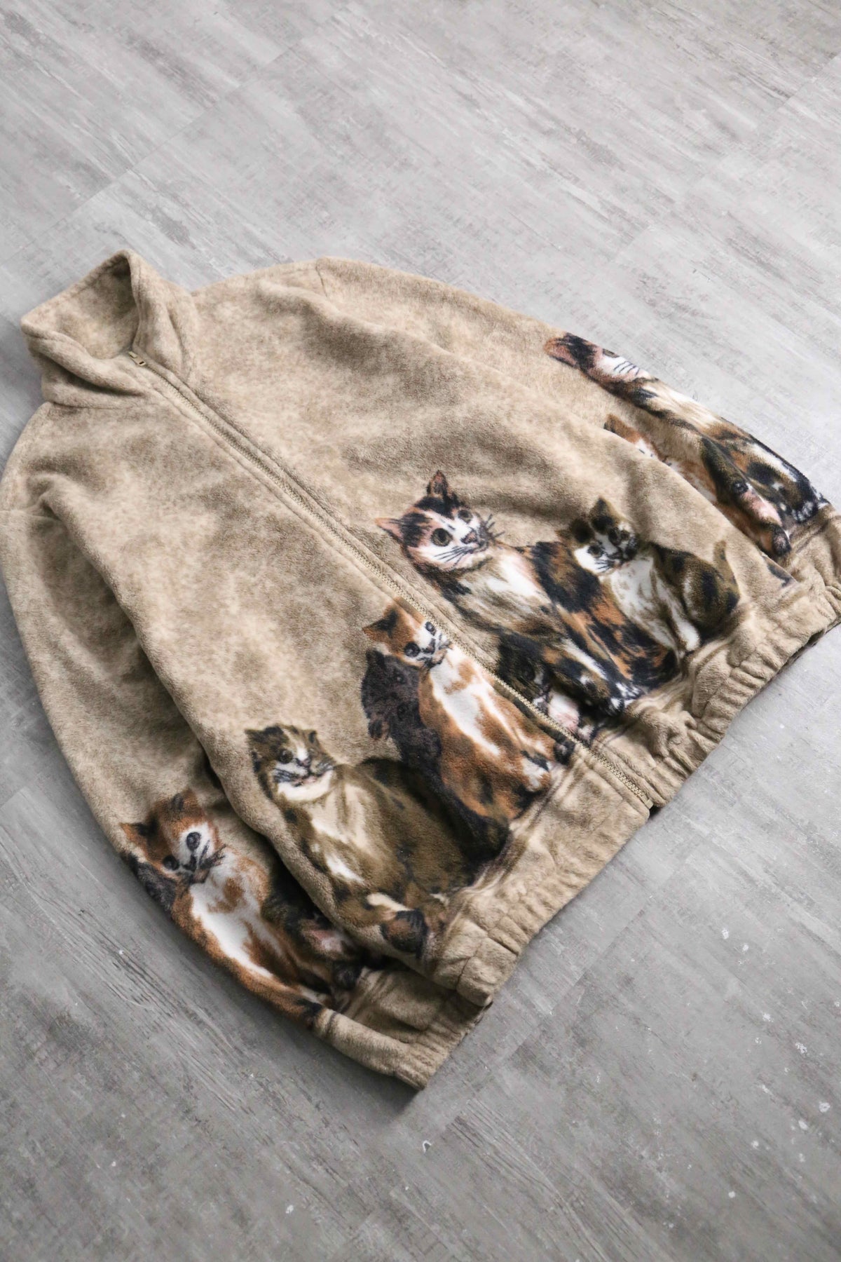 cat puttern fleece zip jacket