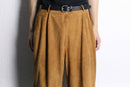 brown suede leather tuck tapered pants