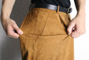 brown suede leather tuck tapered pants