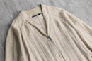 V-neck stripe&dot linen long jacket