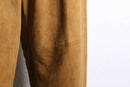 brown suede leather tuck tapered pants