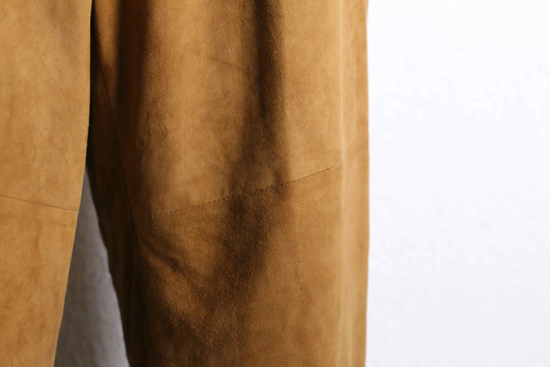 brown suede leather tuck tapered pants