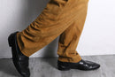 brown suede leather tuck tapered pants