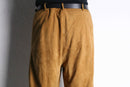 brown suede leather tuck tapered pants
