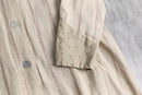 V-neck stripe&dot linen long jacket