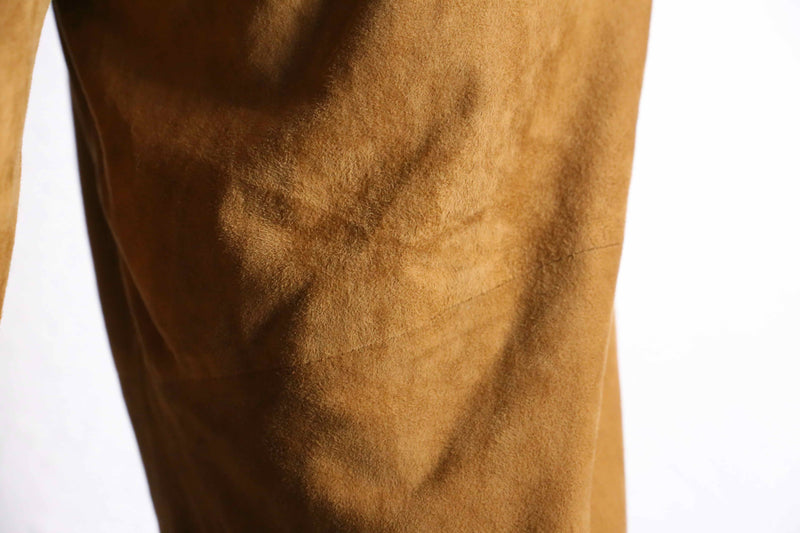 brown suede leather tuck tapered pants