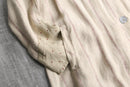 V-neck stripe&dot linen long jacket