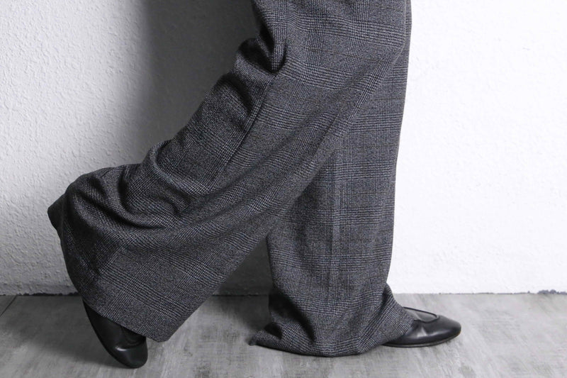 "Calvan Klein" gren check wide buggy rayon slacks
