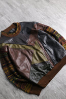 “SAXONY”vintage leather×3D knit pullover