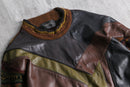 “SAXONY”vintage leather×3D knit pullover