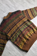 “SAXONY”vintage leather×3D knit pullover