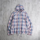 madras check zip cotton hoodie