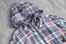 madras check zip cotton hoodie