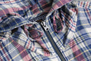 madras check zip cotton hoodie
