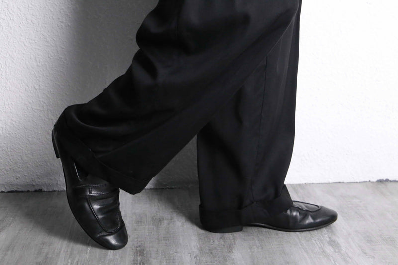 black color cotton wide easy slacks