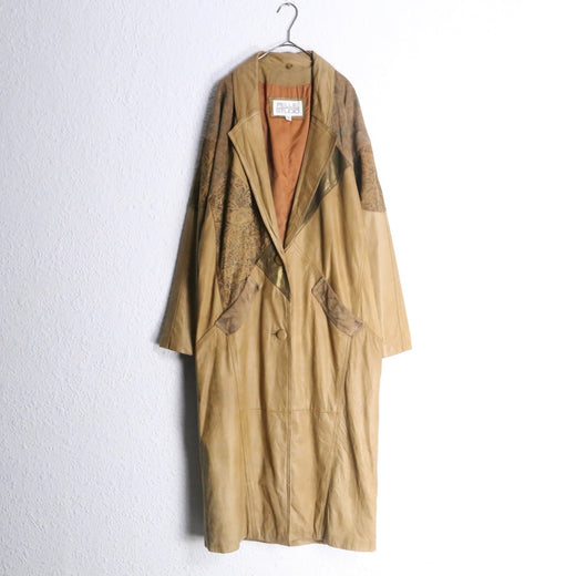 80~90s “PELLE STUDIO” switch design dolman sleeve leather chesterfield coat