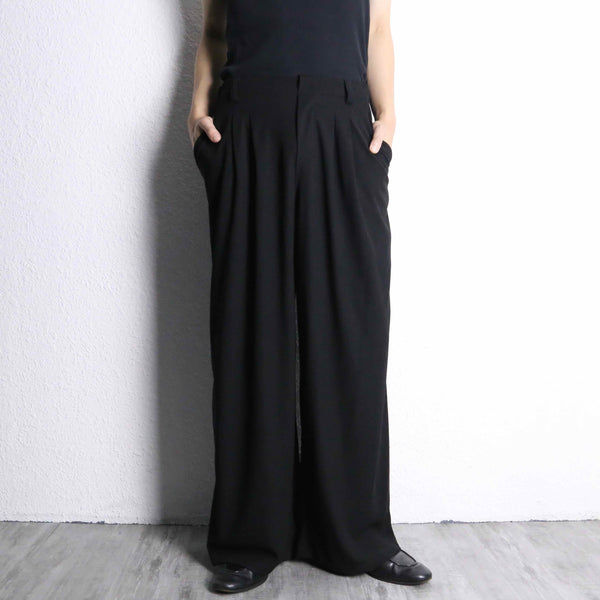 black color waffle textile wide straight easy pants