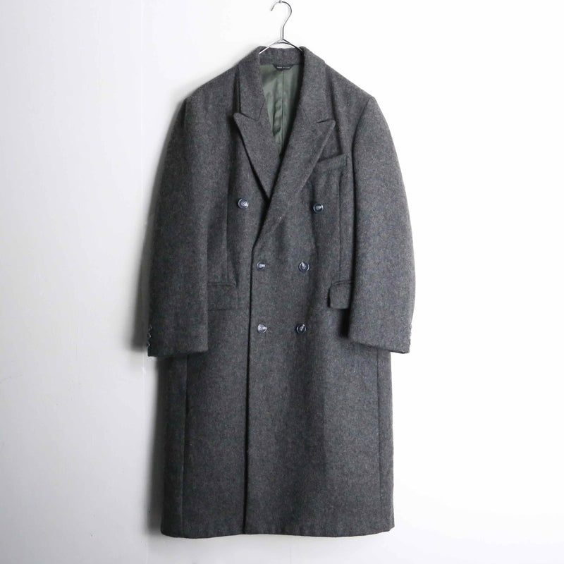 80's charcoal color wool double chester coat