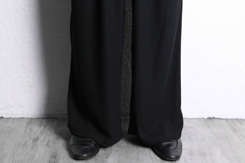 black color waffle textile wide straight easy pants