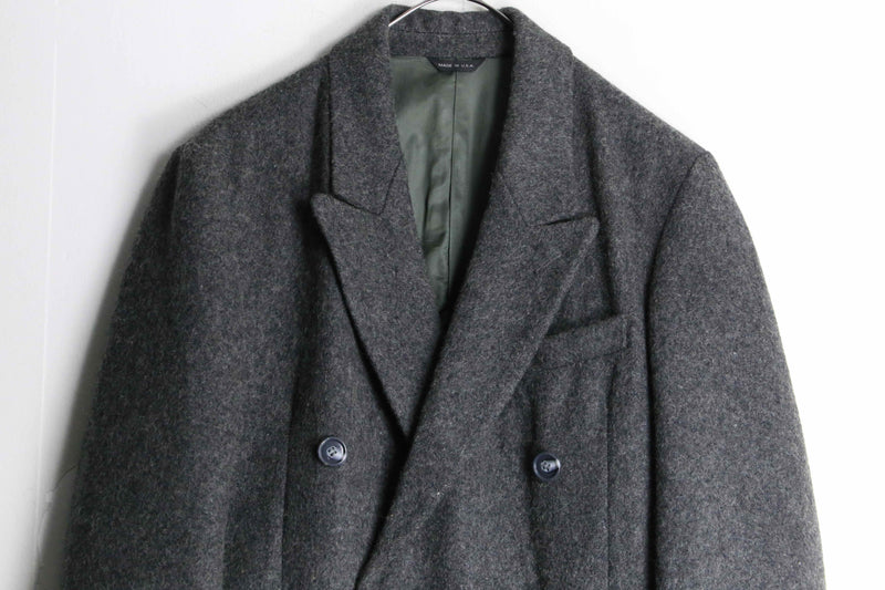 80's charcoal color wool double chester coat