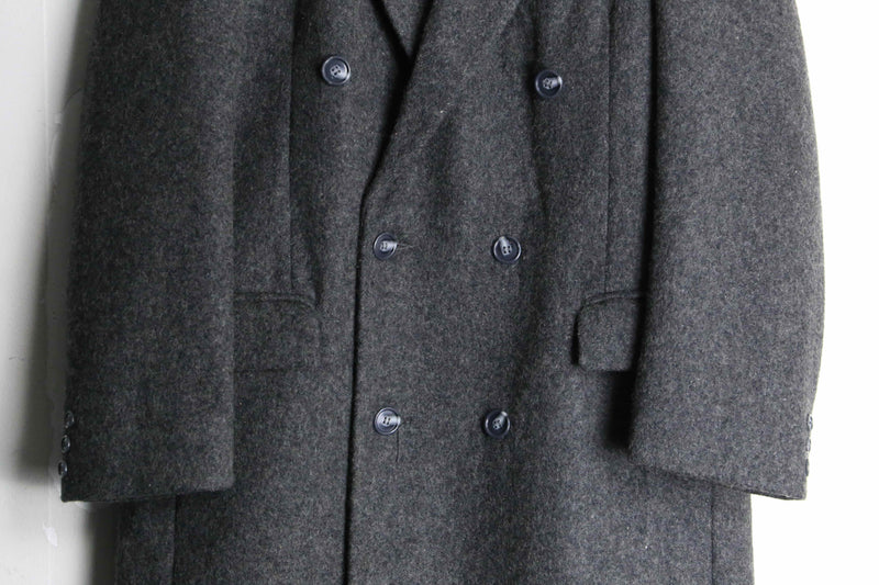 80's charcoal color wool double chester coat