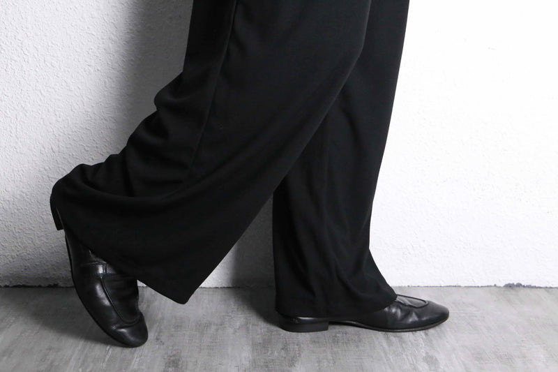 black color waffle textile wide straight easy pants