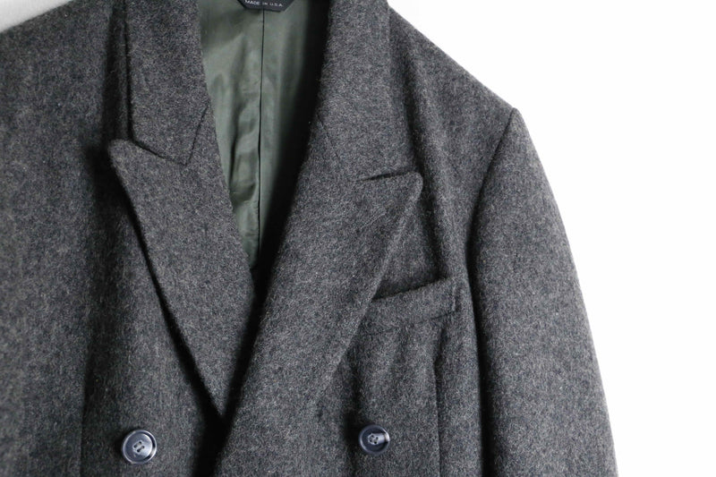 80's charcoal color wool double chester coat