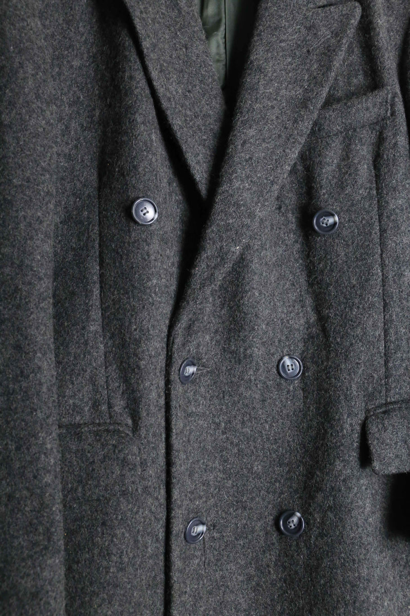 80's charcoal color wool double chester coat