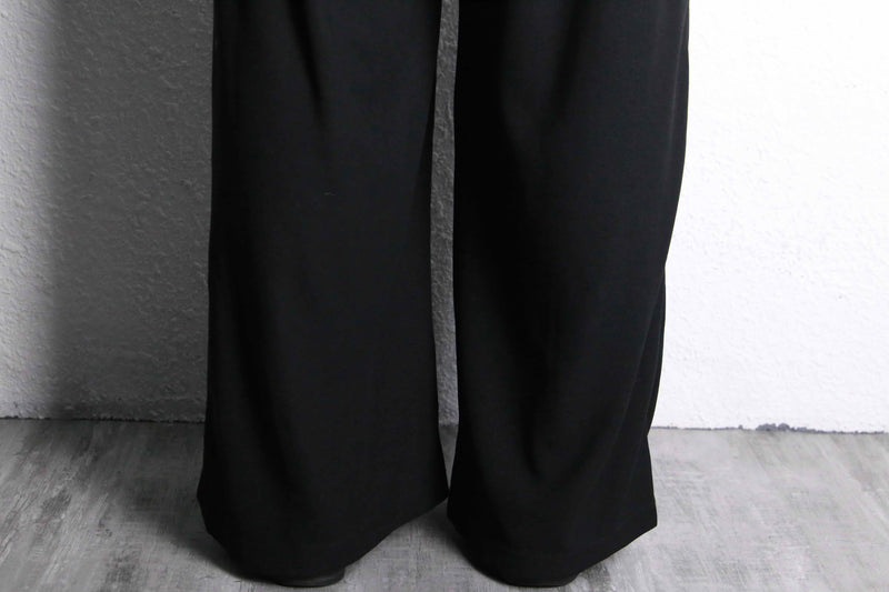 black color waffle textile wide straight easy pants