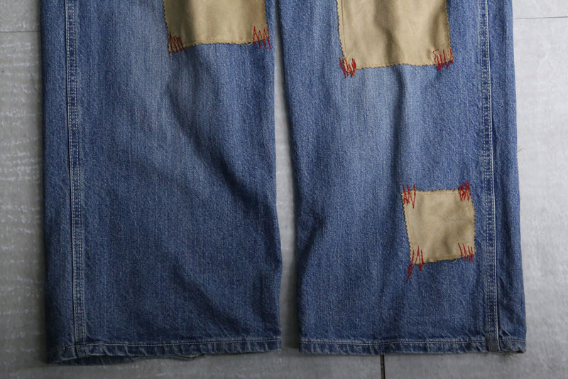 "NBA" embroidery patch blue wide denim pants