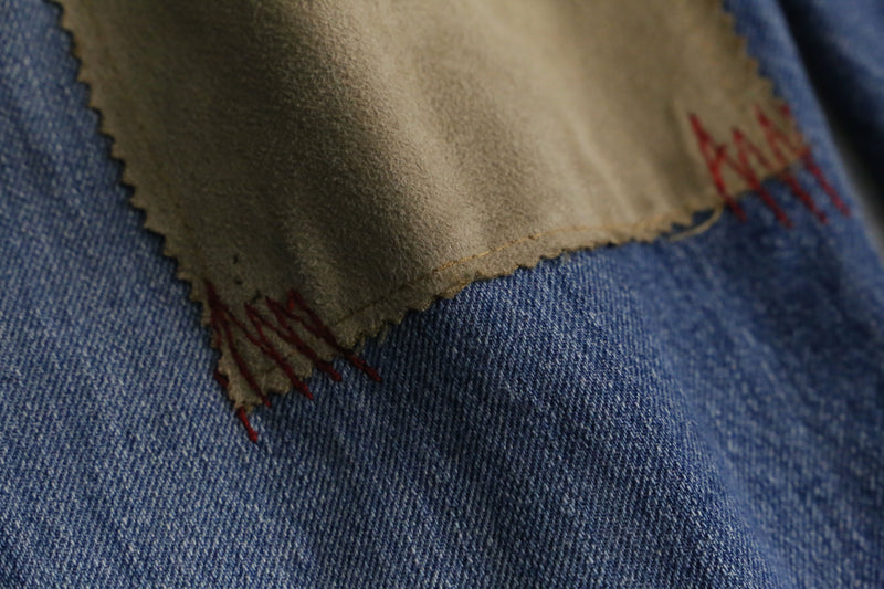 "NBA" embroidery patch blue wide denim pants