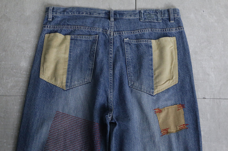 "NBA" embroidery patch blue wide denim pants