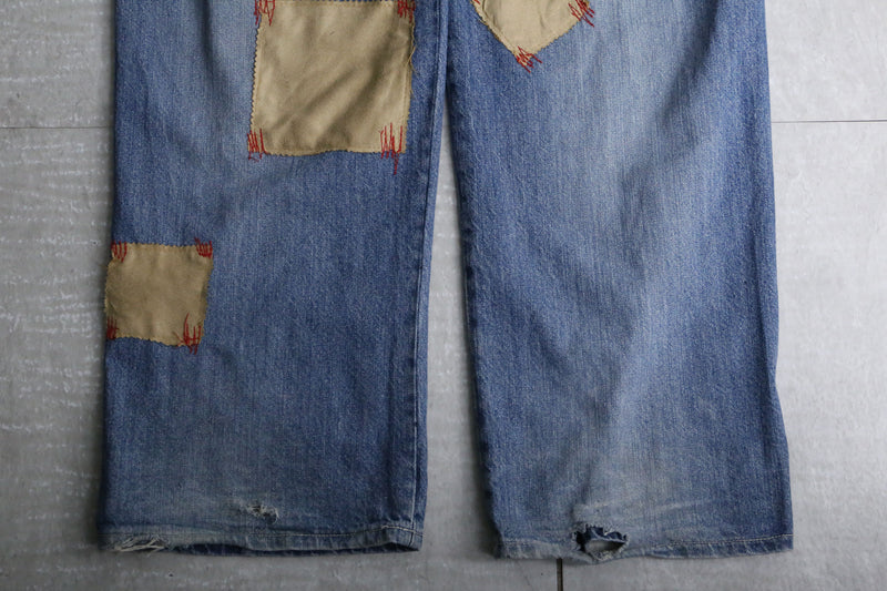 "NBA" embroidery patch blue wide denim pants