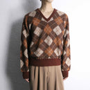 warm color argyle check knit
