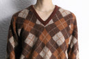 warm color argyle check knit