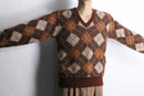 warm color argyle check knit