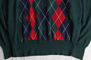green base argyle check V-neck knit