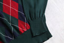 green base argyle check V-neck knit