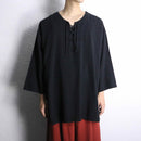 black oversized lace up pullover