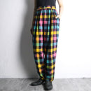 multi color block check trousers