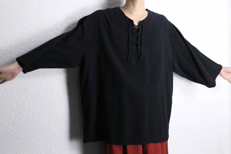 black oversized lace up pullover