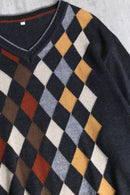 charcoal gray argyle check V-neck knit