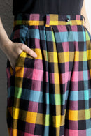 multi color block check trousers