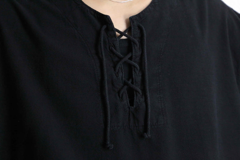 black oversized lace up pullover