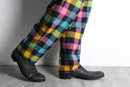 multi color block check trousers