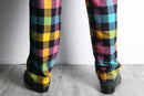 multi color block check trousers